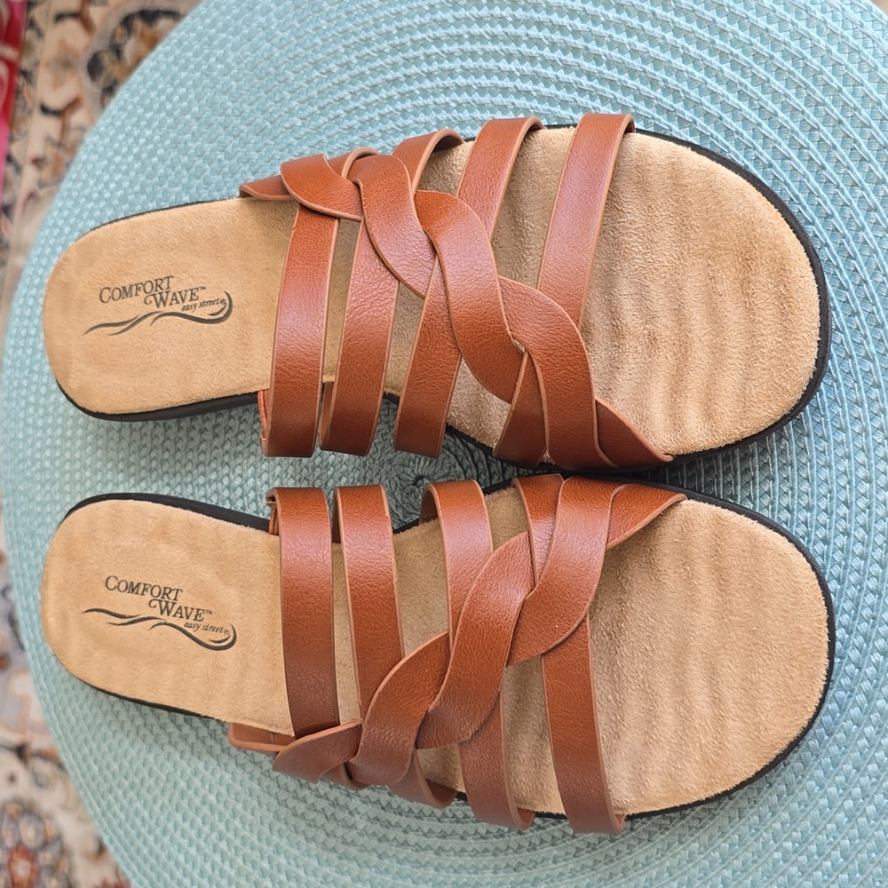 EASY STREET BRAND WOMEN'S BROWN SLIDE SANDALS SHOES SIZE 7.5 WIDE
